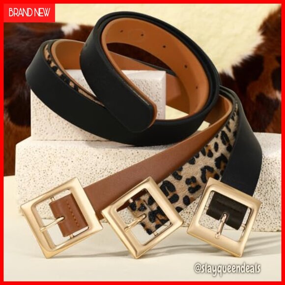 3 Pack Women\'s Skinny Leather Belts with Gold Buckle for Jeans Dresses main image 5